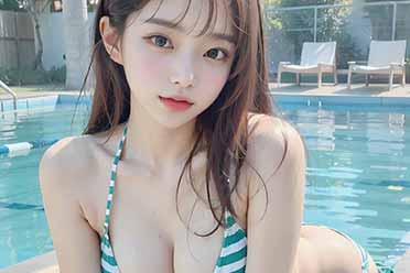游侠AI站：韩系AI美女掀衣解暑 泳装大胆展示好身材